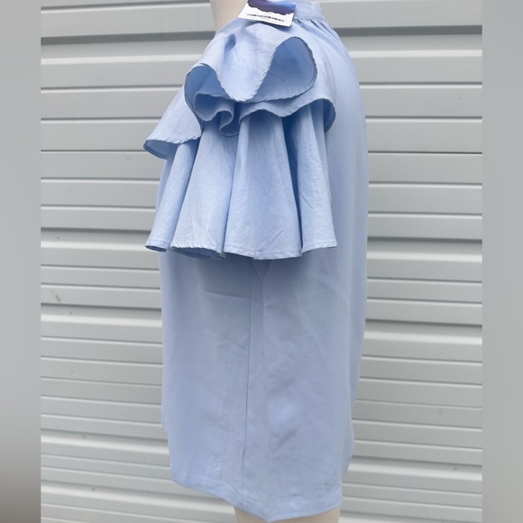 TCEC Light Blue Ruffle Sleeve  Boutique top size S - Picture 3 of 7